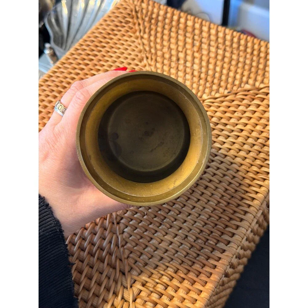 Vintage Brass Vase | Aged Brass Urn Vessel | Mid Century Brass Decor | Patina Fl